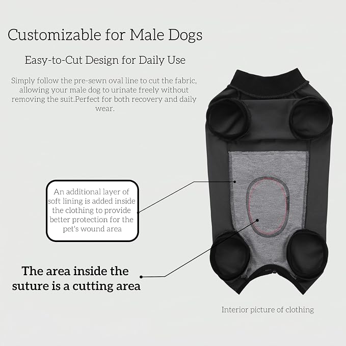 Dog Recovery Suit After Surgery, Abdominal Wound Protection Onesie, Anti-Licking Substitute for E-Collar & Cone, Relieves Anxiety, Easy to Put On, Suitable for Male & Female Dogs (Black, Medium)