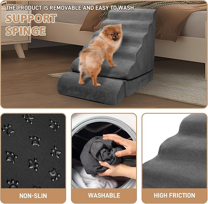 Dog Stairs for High Beds 30-36 inches Tall, 6-Step Pet Stairs/Steps for High Bed 32-36 inches for Small Large Dogs, Foam Dog Steps for Beds for Old Dogs/Cats, Dark Grey