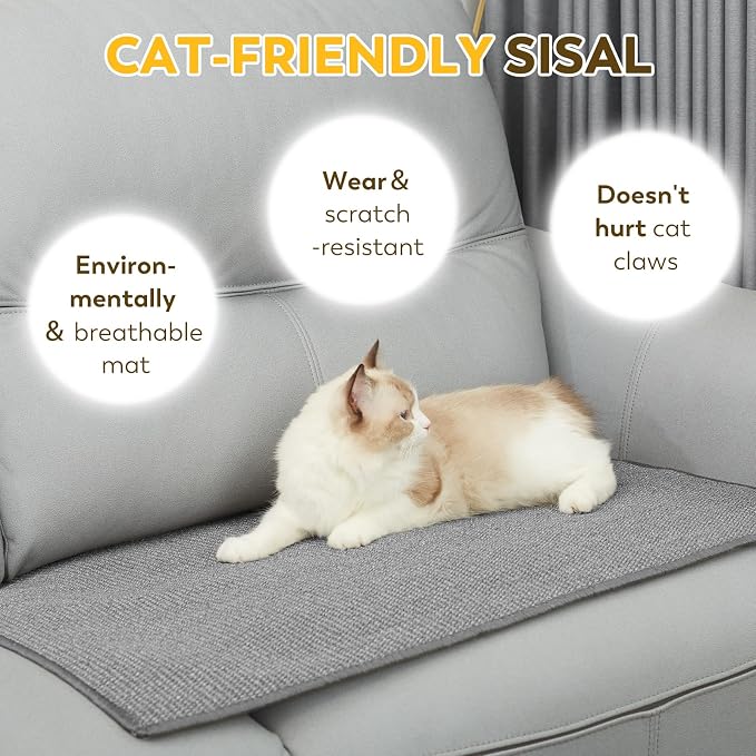 2PCS 23.6" x 15.7" Cat Scratcher Mat with Sticky Tapes, 2 Packs Sisal Cat Scratching Carpet for Indoor Cats, Horizontal Cat Scratcher for Scratching Posts, and Couch Protection(Gray, 2 Pack)