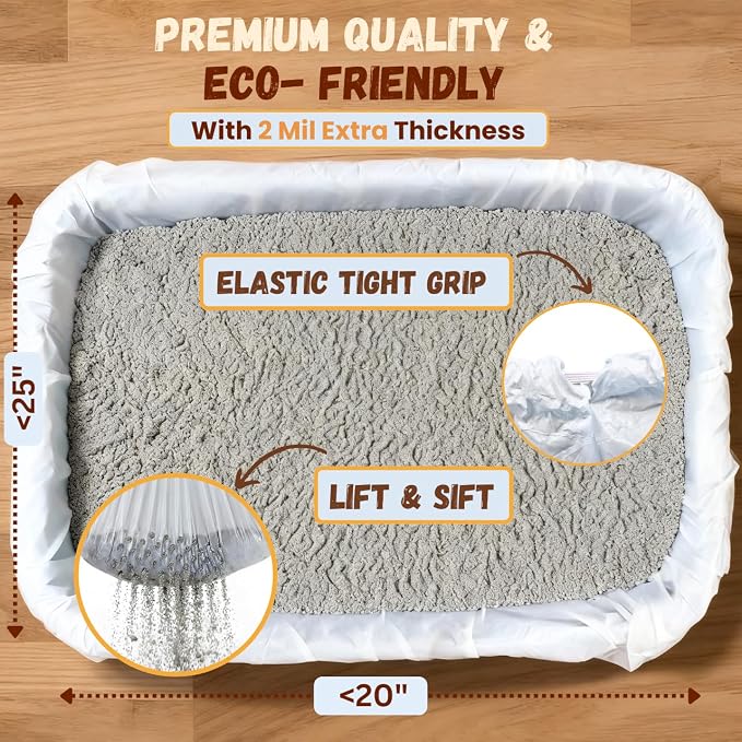 Cat Sifting Litter Box Liners - 21 Count - 2 MIL Extra Thick - Litter Bags Liners with Elastic Drawstring, Tear-Resistant Waterproof Cat litter liners for litter box, Kitty Litter Liners (30" × 16")