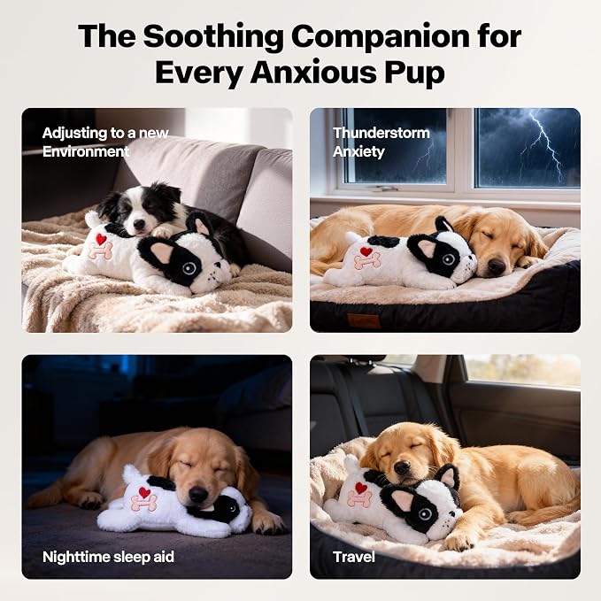 Pet Prime Heartbeat Dog Toy for Puppy Anxiety with Rechargeable Heartbeat - Smart Timer and Adjustable Speed Features to Soothe Puppies,Include 1PC Disposable Heat Pack for Extra Comfort (Bulldog)