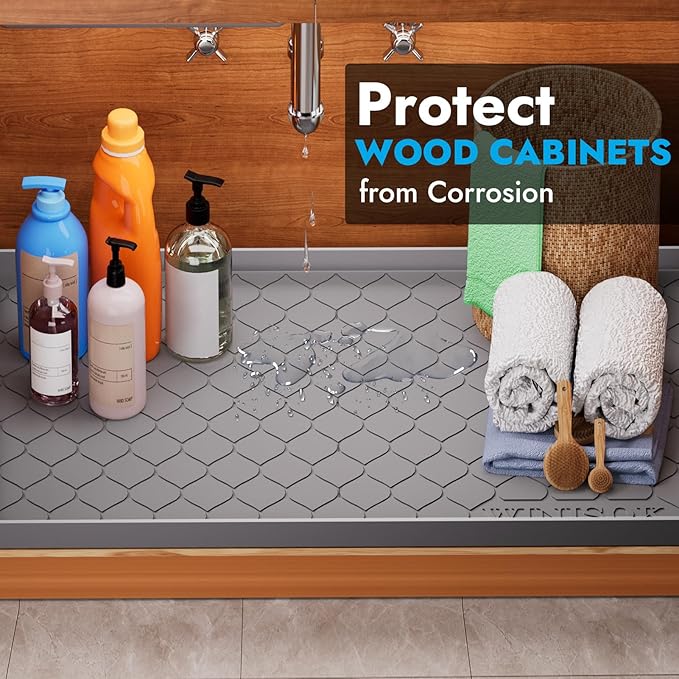 Winisok Silicone Under Sink Mat 25" x 19", kitchen Essentials and Gadgets, Shelf liner and Cabinet Protector, Home Organizers and Storage, Waterproof Bathroom Tray