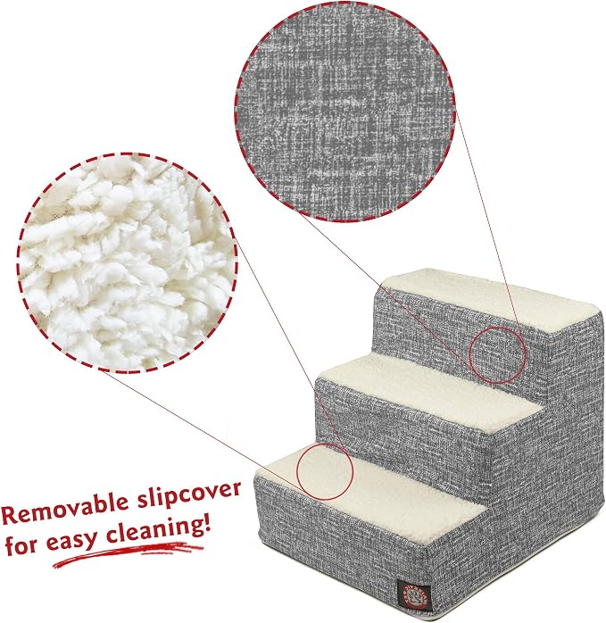Majestic Pet 3 Step Portable Dog Stairs for Small Dogs to get on Bed Supports 25 lbs or Less – Dog Steps for High Bed with Machine Washable Cover – Pet Stairs for Cats Palette Heathered Light Black