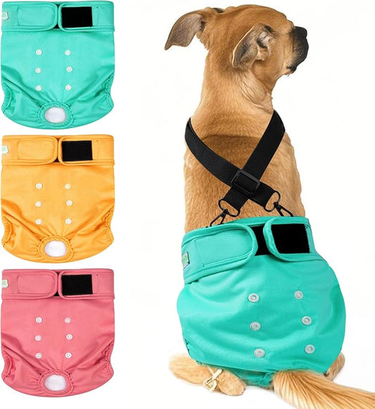 wegreeco Reusable Washable Dog Diapers Female with 1PC Suspender, Dogs Period Heat Diapers Female Heat Cycle, XL Medium Large Small Doggie Puppy Diapers for Incontinence (Medium)