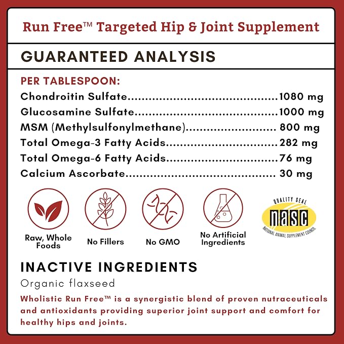 Wholistic Pet Organics Max Strength Hip and Joint Supplement for Dogs & Cats - Cat & Dog Joint Supplement Powder, Chondroitin & MSM to Support Mobility - Glucosamine for Dogs & Cats - 8 oz - 56 Scoops