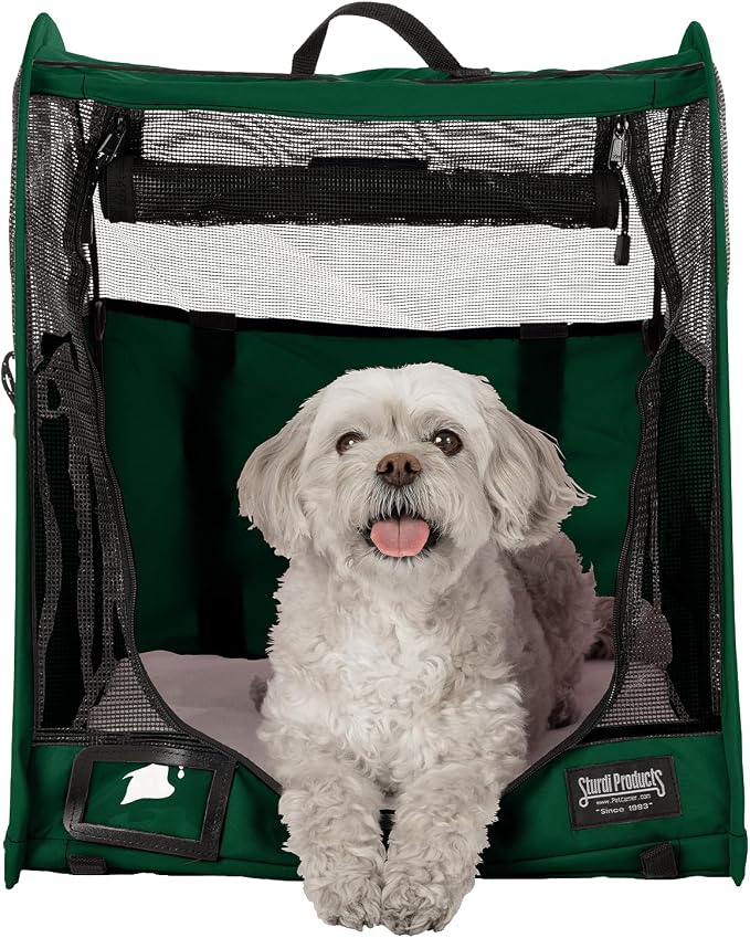 STURDI Small Pop-Up Kennel Cargo Portable Pet Bag | Collapsible Travel Pet Crate for Cats & Dogs | Single, Evergreen