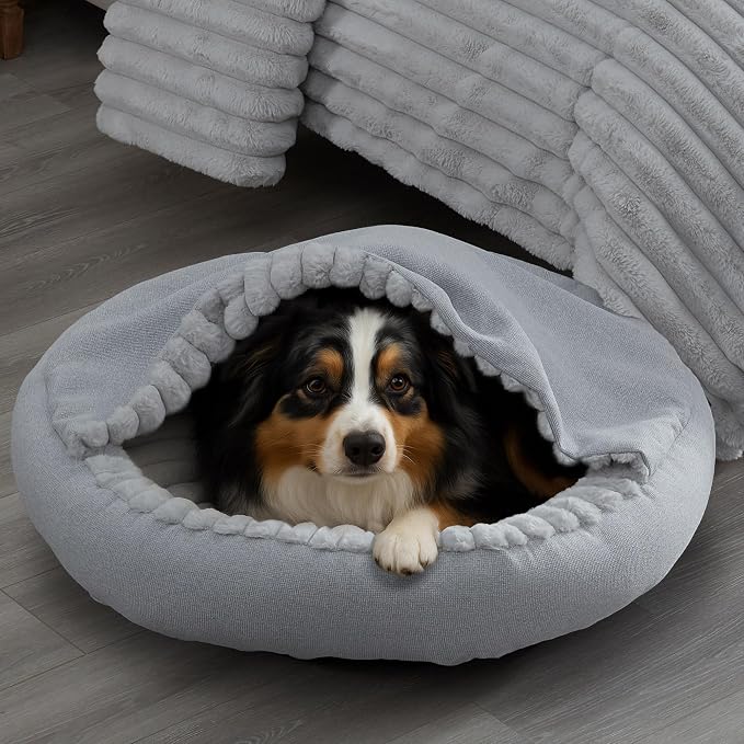 Riverbrook Home Everett Covered Round Cuddly Pet Bed, Gray, Large
