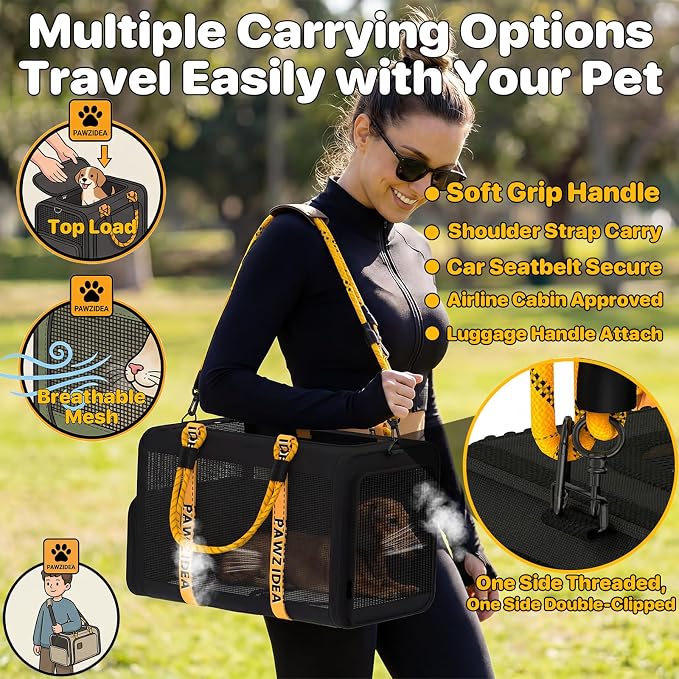 PAWZIDEA Expandable Pet Carrier with Wheels, 18"x11"x11" TSA Airline Approved Cat Carrier for 2 Cats Under Seat, Collapsible Soft-Sided Small Dog Rolling Travel Bag with Telescopic Handle, Up to 18lbs
