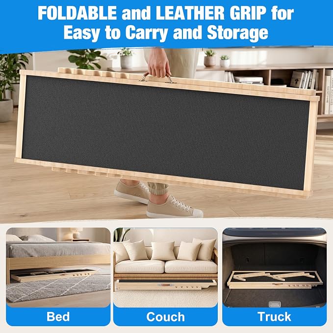 Tresbro Dog Ramp for High Bed, 55.11'' Long 19.3''-27.17'' Adjustable Height Pet Ramp with Anti-Slip Mat & Side Rails, Wooden Portable Ramp for Small to Large Dogs to Get on Bed, Couch, Up to 200LBS