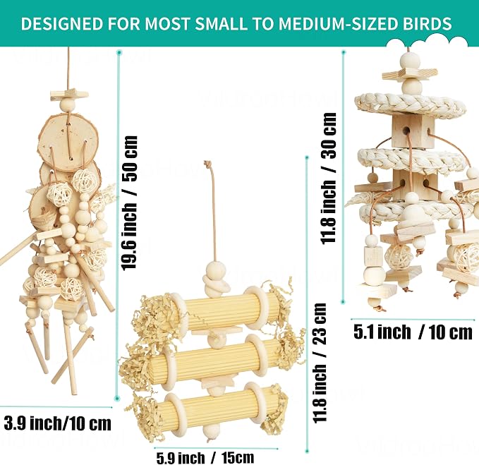 6 Pcs Natural Bird Toys for Parrots - Seagrass Swing, Loofah, Wood & Corn Husk Chew Toy Set - Shredding Enrichment Kit for Small to Medium Cockatiels, Parakeets, Conures, Budgies