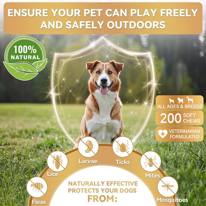 WEALLIN Flea and Tick Prevention Chews for Dog&Cats, Flea and Tick Prevention for Dogs, Flea and Tick Prevention for Cats, 200 Soft Chews, Chicken Flavor, Natural Flea and Tick Treatment