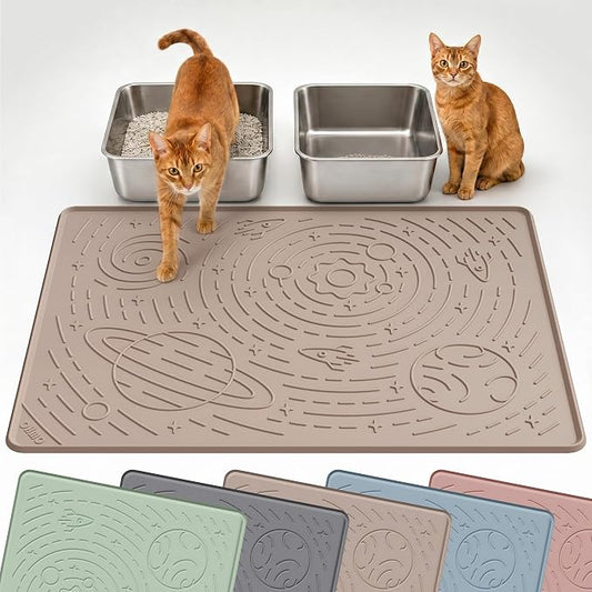 OHMO Cat Litter Mat Large Litter Box Mat, 31.5x23.6 Beige, Premium BPA-Free Silicone Rubber Kitty Litter Mat for Litter Box, High Edge Scatter Control Non-Slip Waterproof Litter Trapping Mat