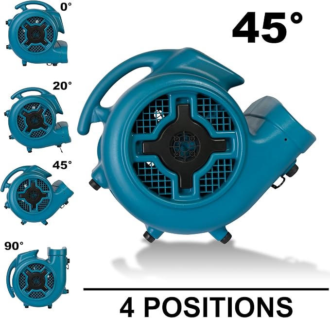 XPOWER X-830 Pro 1 HP 3600 CFM Centrifugal Air Mover, Carpet Dryer, Floor Fan, Blower, for Water Damage Restoration, Janitorial, Plumbing, Home Use Blue