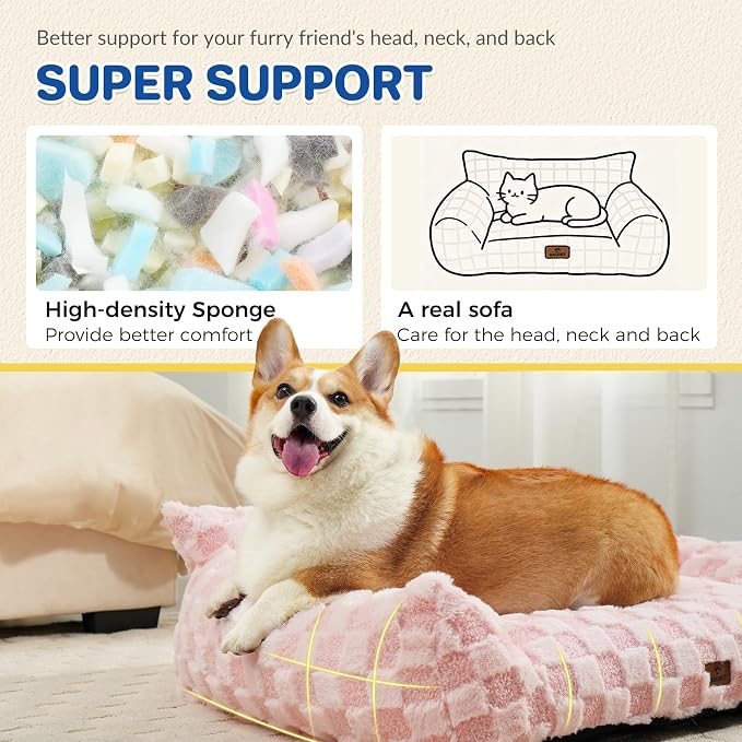 ABCPET Cat Bed Cat Couch for Puppy and Kitten, Fluffy Dog Bed Medium Dogs Couch, Supportive Cats Sofa for Indoor Cats, Washable Cover & Non-Slip, 32 inch, Pink