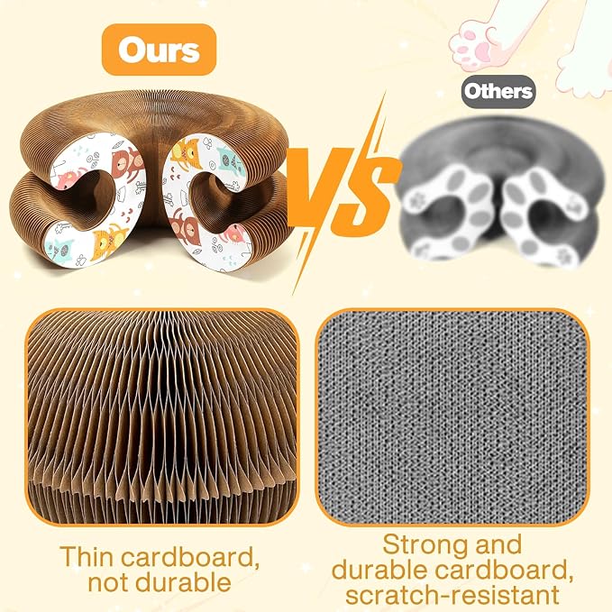 2 PCS Magic Organ Cat Scratcher Board with 6 Balls, Foldable Recyclable Accordion Cats Toy with Ball and Track Adventure, Cat Scratching Pad, Retractable Reversible Furniture Protector(Brown)