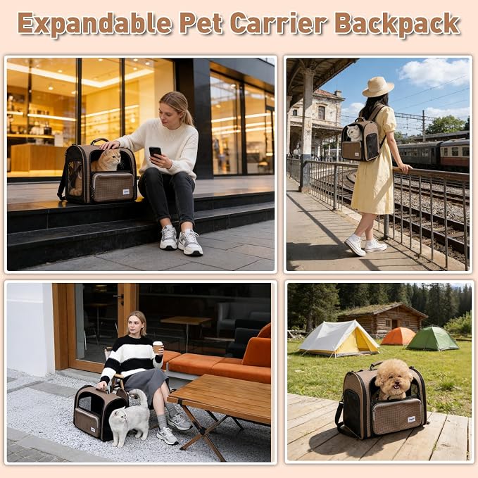 ETIAL Expandable Pet Carrier Backpack for Cats & Small Dogs, 30% Extra Large Space (Up to 20lbs), Airline Approved, Breathable Mesh, Foldable Travel Bag with Shoulder Strap & Luggage Sleeve