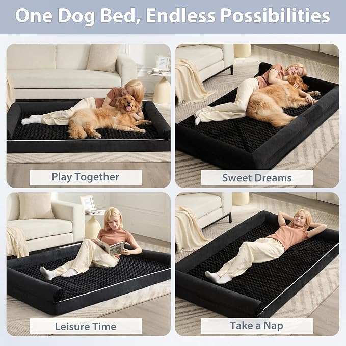 BFPETHOME Orthopedic Washable Dog Beds Large Sized Senior Dog for Comfy Sleeping with Removable Cover, Waterproof Big Soft Pet Couch Bed for Dogs Rerlax