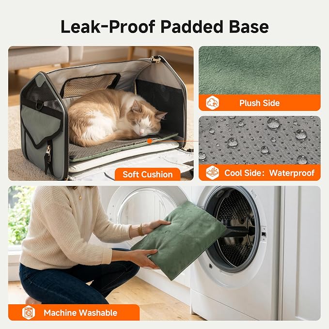 Soft-Sided Travel Cat Carrier with Safety Buckles, Lockable Zippers & Safety Tether, Escape-Proof Collapsible Pet Carrier for Car Rides & Vet Visits, Airline Approved Underseat, Up to 12lbs