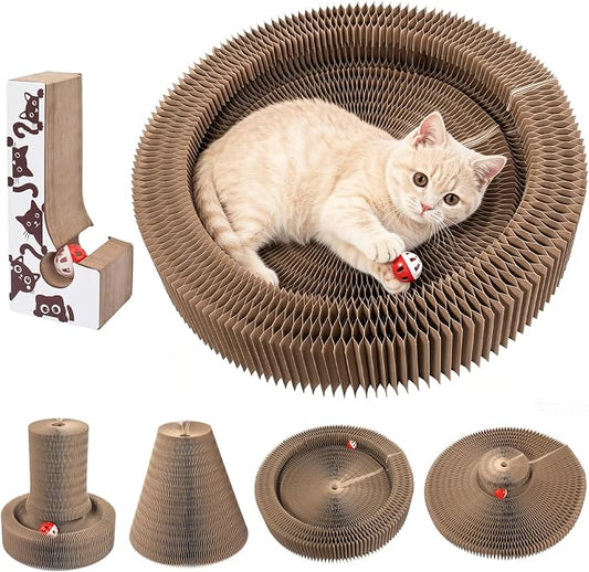Coppthinktu Cat Scratcher, Interactive Cat Toys for Indoor Cats, Foldable Accordion Cardboard Scratching Board with Bell Ball, Cat Toy for Kitten Play, Chase & Exercise