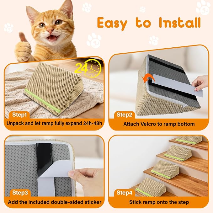 JoyBlooms Dog Ramp for Stairs for Small & Senior Dogs Cats, 40D Density Foam Gentle Slope Non-Slip Dog Stair Ramp with Glow Strip, Pet Ramp with Removable Washable Cover Brown-3pcs