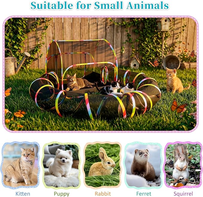 Outdoor Cat Enclosure, 2-in-1 Portable Pop Up Cat Mesh Tent with Tunnel for Cat Run, Easy Set Up and Foldable Catio Playground for Indoor Cats, Rabbits & Small Animals, Includes Storage Bag