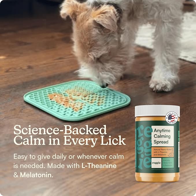 Reggie Calming Peanut Butter for Dogs, 100% Natural Dog Peanut Butter with Melatonin & L-Theanine, Lick Mat Spread for Short-Term Dog Anxiety Relief, Made in USA 16oz (2 Pack)