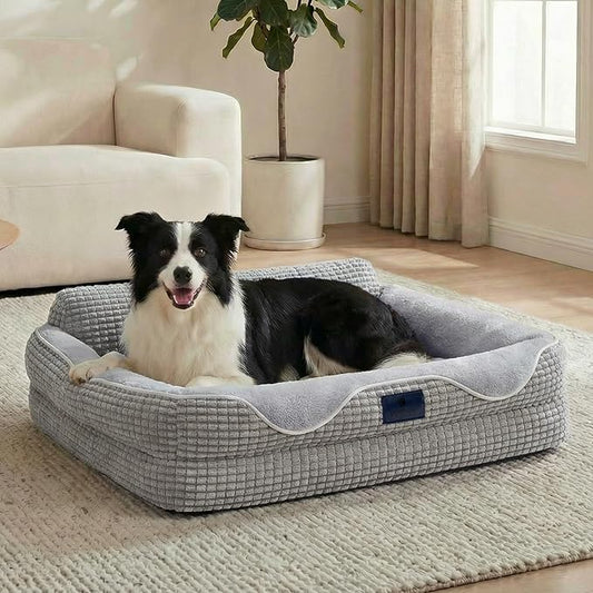 Veehoo Cute Dog Bed for Medium Dogs, Orthopedic Egg-Crate Foam Dog Bed with Sides, Removable Washable Cover & Waterproof Lining, Comfortable Pet Couch Pet Sofa Grey, 36"