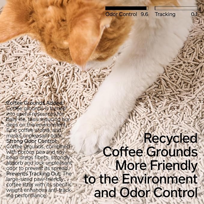 pidan Tofu Cat Litter with Recycled Coffee Grounds,Clumping,Flushable,Plant Based Litter,Ultra Absorbent and Fast Drying, 100% Natural Ingredients Litter,Dust-Free,Less Scattering（5.3lb/Bag×4bags）