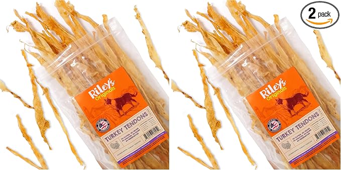 Riley's Turkey Tendons for Dogs Made in The USA & Sourced in The USA - Single Ingredient Dog Treats - All Natural Turkey Tendon Chews for Dogs - 4 oz (Pack of 2)