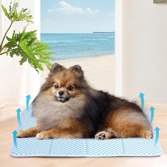 Dog Cooling Mat for Large Dogs – 24"x18" Orthopedic Memory Foam Pad for Summer, Hot Weather & Joint Relief | Washable, Non-Slip Crate Mat for Senior Dogs, Travel & Home(Blue)