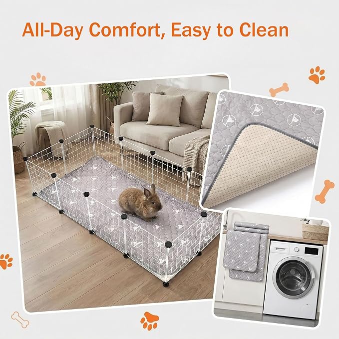 PJYucien Washable Pee Pads for Guinea Pig 2 Pack, 24" x 48" Non-Slip and Leak-Proof Pee Mat, Training Pads for Whelping, Crate, Bed (Grey)