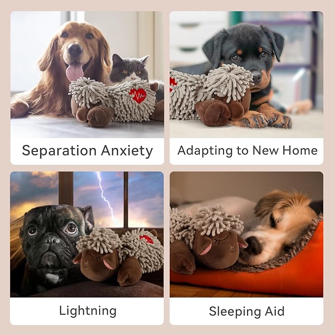 ALL FOR PAWS Heartbeat Dog Toy for Sleep Aid, Stuffed Animal Plush Toy for Puppy Anxiety Relief & Behavioral Training, Snuggling Plush Toy with Warm Bag & Adjustable-Speed Heartbeat, USB Rechargeable