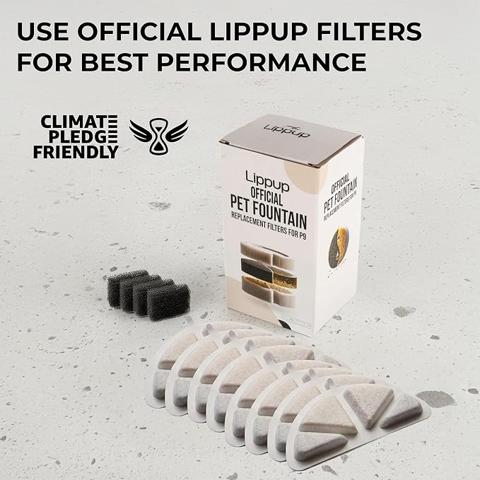 Official LIPPUP Cat Water Fountain Filters – 8 Pack Replacement Filters for Stainless Steel Fountain, Premium Activated Carbon & Ion Exchange Resin, 4 Months Clean & Fresh Water