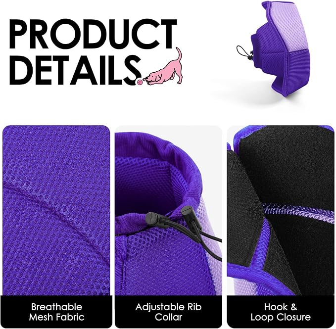AOFITEE Dog Cone - Soft Dog Cone Collar to Stop Licking, Adjustable Comfy Cones for Dogs After Surgery, Foldable Cones for Dogs Elizabethan Pet Collar for Medium Pets, Pet Recovery Collar, Purple M