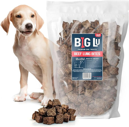 Big Lu – Bulk High-Protein Training Dog Treats, 100% Natural Single-Ingredient Beef Lung Bites, Rich in Glucosamine & Chondroitin for Joint Health, 40 oz
