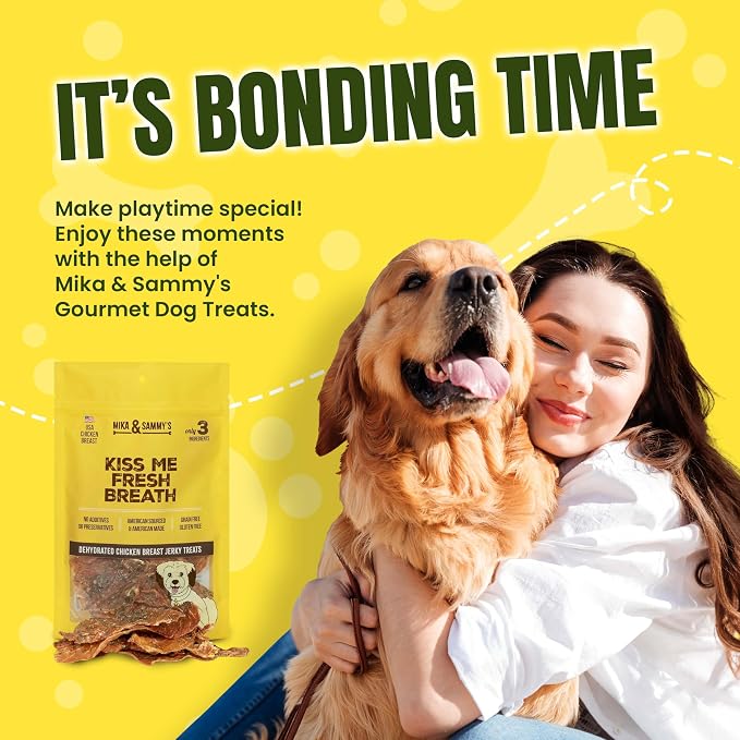 Mika & Sammy's Gourmet Chicken Jerky Dog Treats Made in the USA. (Kiss Me Fresh Breath 12 0z)