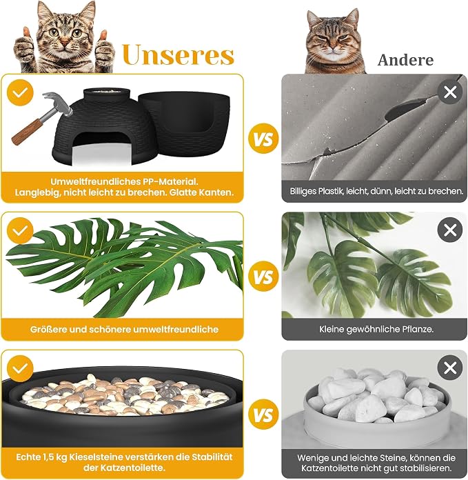 Wisteria Lane Cat Litter Box, Hidden Enclosure with Faux Plant & Rattan Pattern, Cat Bed & Litter Box 2-in-1, Heavy Duty PP Litter Box Enclosure for Living Room, Bedroom, Corner, Laundry Room, Black