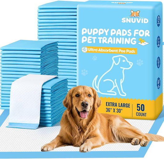 50 Pack 30"x36" Extra Large Dog Pee Pads - Super Absorbent & Leak-Proof Disposable Puppy Training Pads | X-Large Quick-Dry 5-Layer Protection Piddle Pads for Indoor & Outdoor Use