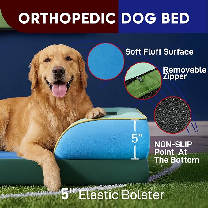Comfort Expression Orthopedic Dog Bed for Extra Large Dogs 45x35 Inch, Waterproof Egg Crate Foam XL Pet Bed with Bolsters, Dog Couch with Washable Cover & Non-Slip Bottom, Dallas