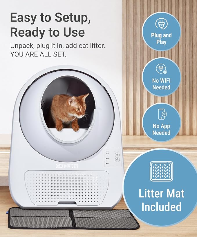 CATLINK 2026 Upgrade Self Cleaning Cat Litter Box with Mat, Automatic Litter Box for Multiple Cats 3.5 to 22 lbs, Double Odor Control, Safety Sensors