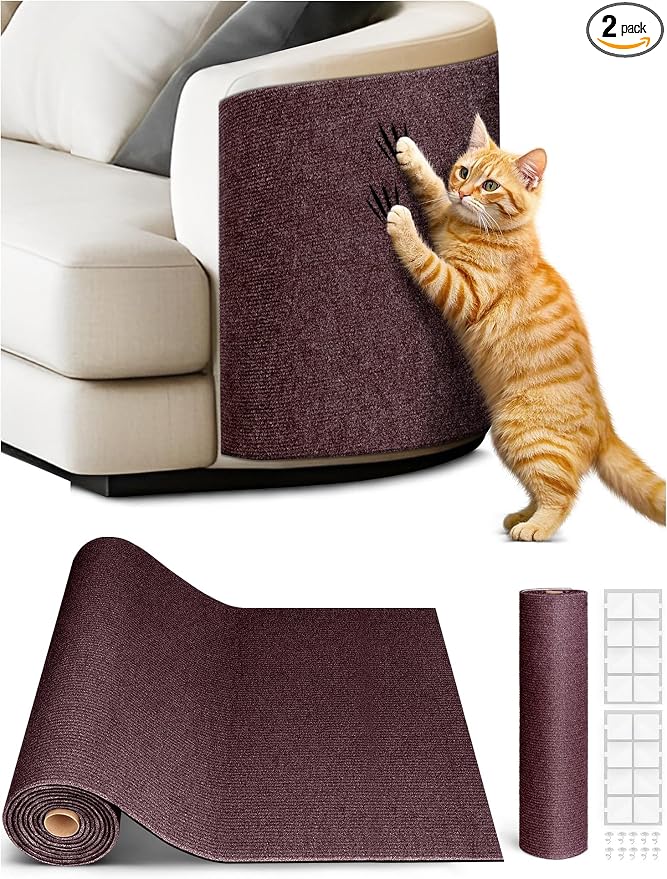 2PCS 39.4"x15.8" Cat Scratch Furniture Protector - Brown | Less claw damage, easier scratch-zone setup, worn post refresh, cleaner couch corners, softer look for cat homes