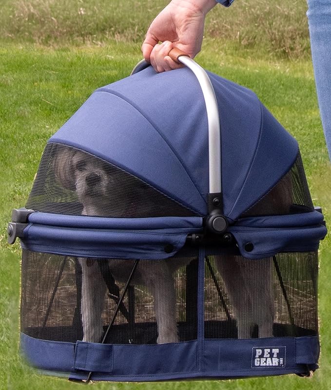 Pet Gear No-Zip View 360 Pet Carrier & Car Seat, Denim, 20-inch | Push Button Entry, For Small Dogs & Cats, 360 Degree Visibility