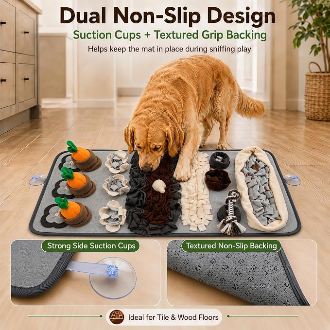 Snuffle Mat for Dogs – Extra Large 32'' x 20'', Washable Slow Feeder Dog Toy, Durable Interactive Dog Puzzle for Mental Stimulation & Nosework Training, with Anti-Slip Suction Cups