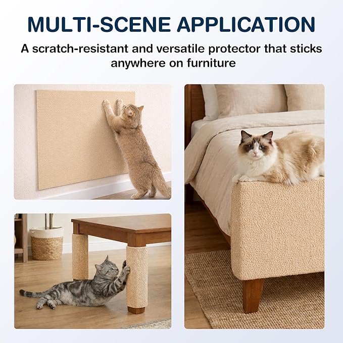 157.5" x 15.8" Cat Scratch Furniture Protector, Self-Adhesive Couch Protector from Cat Claws, Cats Scratching Mat for Couch, Sofa, Wall & Door, DIY Cat Scratch Pads Replacement, 2 Pack (Khaki)