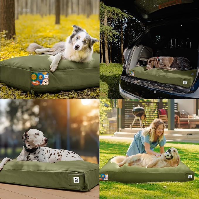 Sytopia 30 Inch Canvas Outdoor Dog Bed for Medium Dogs, Durable Dog Bed with Waterproof Machine Washable Removable Cover, Indoor Patio Pet Pad for Crate, Green