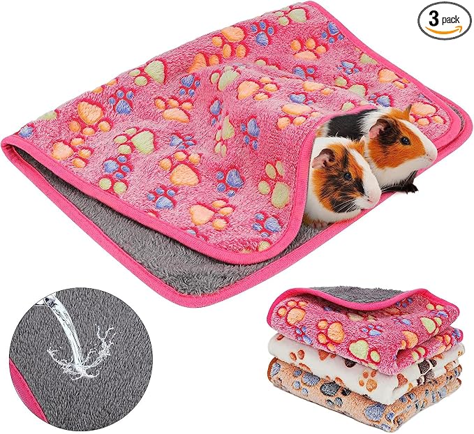 YUEPET Waterproof Guinea Pig Blankets Washable 3 Pack Small Animal Fleece Cage Liners Pet Soft Sleep Mat Pad Cover Warm Flannel Throw for Hamster Guinea Pig Rabbit Chinchilla Hedgehog Ferret 30"×16"