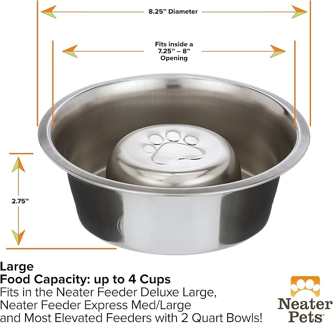 Neater Pets Neater Feeder Express Mess-Proof Slow Feed Bowl & Water Bowl with Neater Mat Waterproof Silicone Mat - Protect Floors from Food & Water, Cappuccino