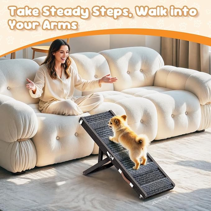 Pawaboo Foldable Dog Ramp, Small Dog Ramp for Couch, 4 Adjustable Height from 13'' to 21", Stable Pet Steps with Non-Slip Pad, Portable Pet Ramps Use for Couch Sofa Stairs, Black