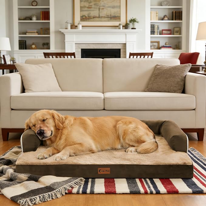 Orthopedic Dog Beds for Medium Sized Dogs, Waterproof Egg Crate Foam Medium Dog Couch Beds for Crate 35x22Inch, Washable Pet Beds with Removable Cover and Nonskid Bottom, Brown