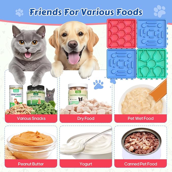 Dog Lick Mat for Training and Boredom Relief, Non-Slip Slow Feeder Puzzle with Suction Cups for All Breed Dogs and Cats, Dishwasher Safe Pet Dish for Dry and Wet Food